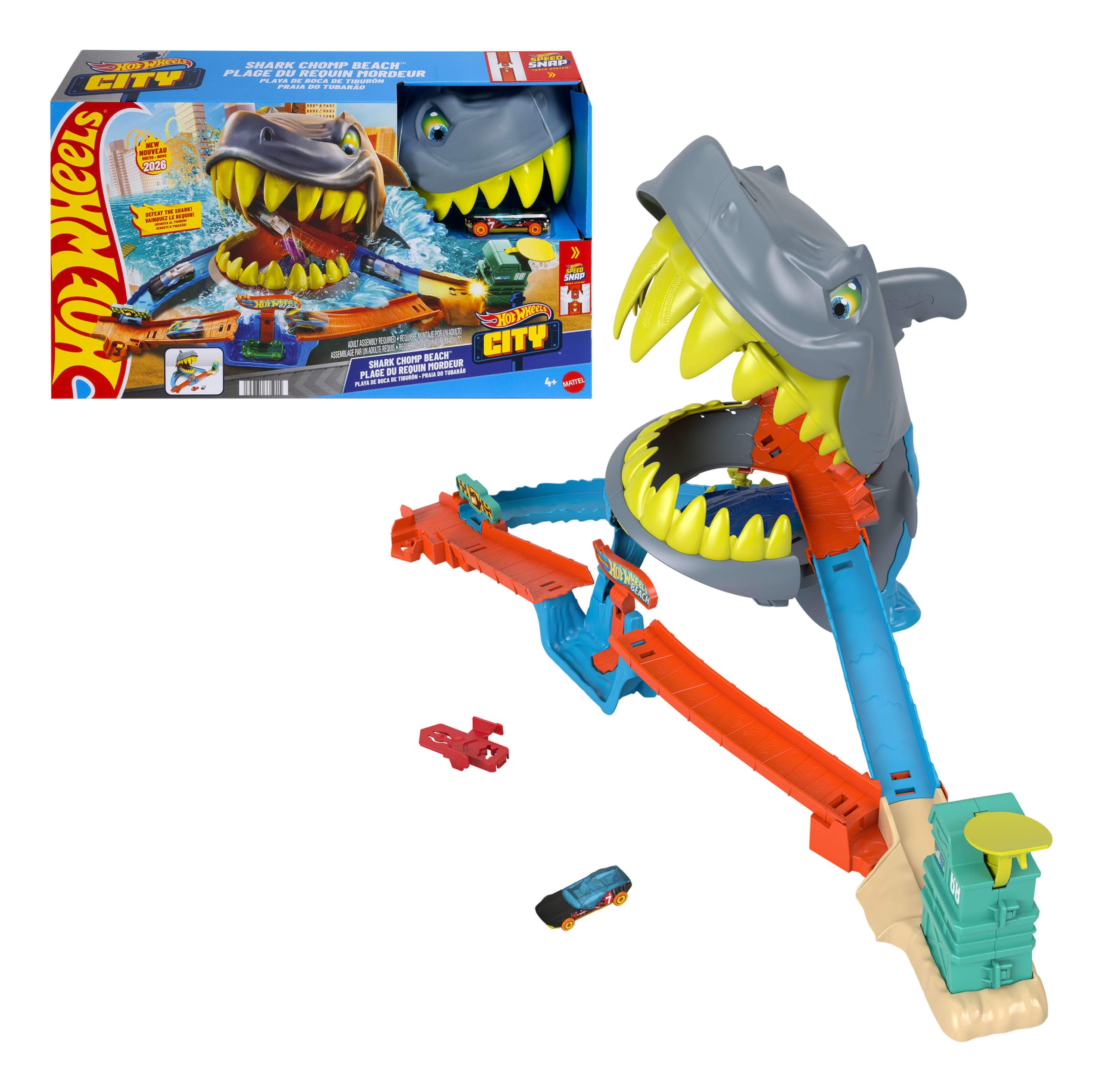 Hot Wheels City Shark Chomp Beach Playset & 1:64 Scale Toy Car | 1:64 Scale Die-
