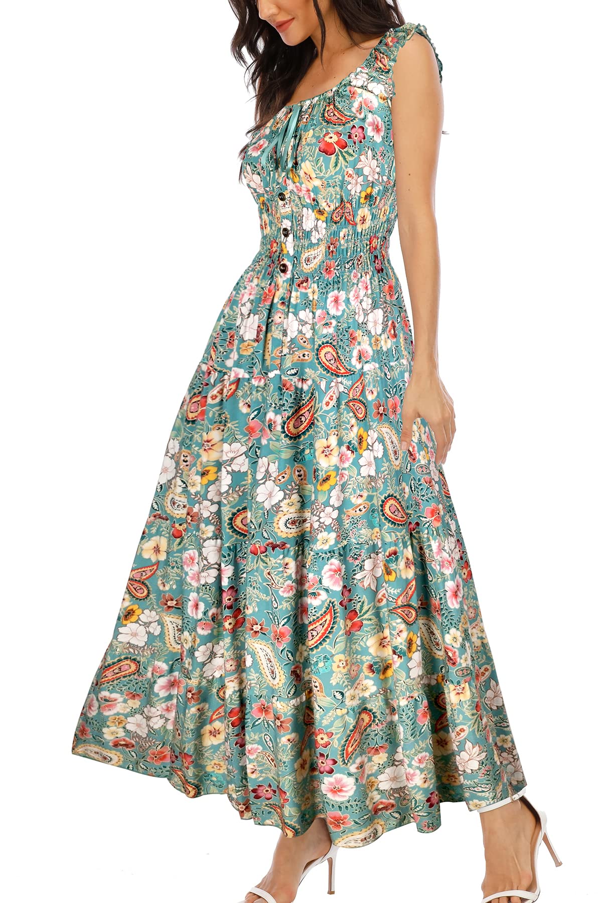 Women's 2026 Summer Boho Floral Print Tiered Casual Flowy Long Maxi Dress