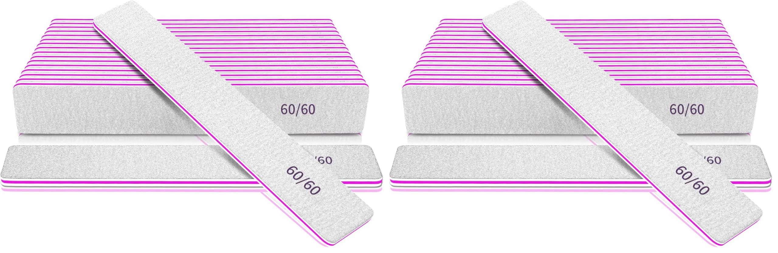 Professional Nail Files for Gel Nails- 60/60 Grit Nail Files for Acrylic Nails, 
