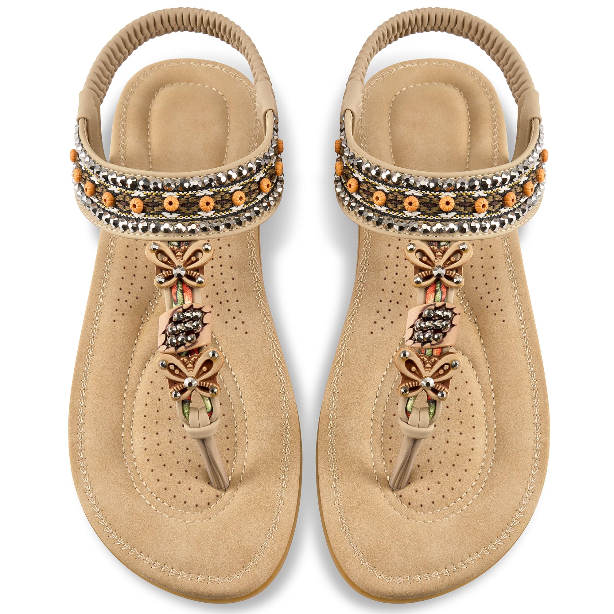 Ablanczoom Womens Flats Sandals Summer Gladiator Bohemian Beaded Dress Shoes Com