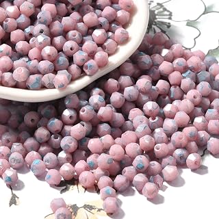 10g Bicone Glass Seed Beads 4.5x3.5mm Tiny Faceted Bicone Glass Spacer Beads for Jewelry Making DIY Bracelet Necklace Earring Supplies Pearl Pink 142pcs/10g