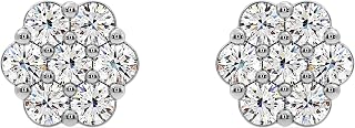 Gilded Lab-Grown Diamond 7 Stone Flower Earrings for Women in 925 Sterling Silver and 14KT Yellow Gold Plated Silver | Hypoallergenic Fine Jewelry | Hinged Closure | SI1 Clarity, F Color |1/4,1/2, 1,2 Carat Total Weight