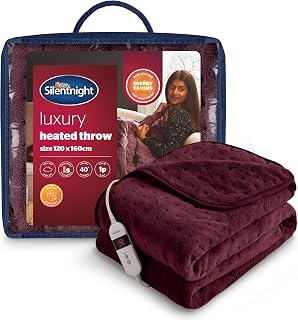 Silentnight Comfort Control Heated Throw Blanket - Luxury Fleece Electric Heated Blanket for Sofa Bed with 9 Heat Settings, Fast Heat-up and Safety Shut Off - Machine Washable - 120x160cm, Berry