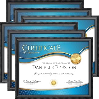 Icona Bay Inspirations Collection Certificate Frames, 8.5 x 11 Inch, Beautifully Detailed Moulding, Contemporary Document Frames, Wall Mounted or Table Top, Black (Pack of 6)