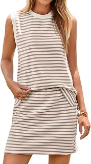 Glamaker Summer 2 Piece Short Skirt Sets For Women Striped Sleeveless Tennis Skorts Travel Vacation Outfit 2026