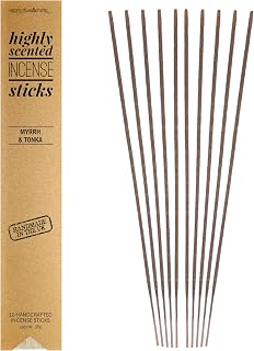 Highly Scented Incense Sticks, 10 Sticks (Myrrh & Tonka) | Handmade in the UK | 80-100 Minutes Burn Time | Aromatherapy, Meditation, Relaxation
