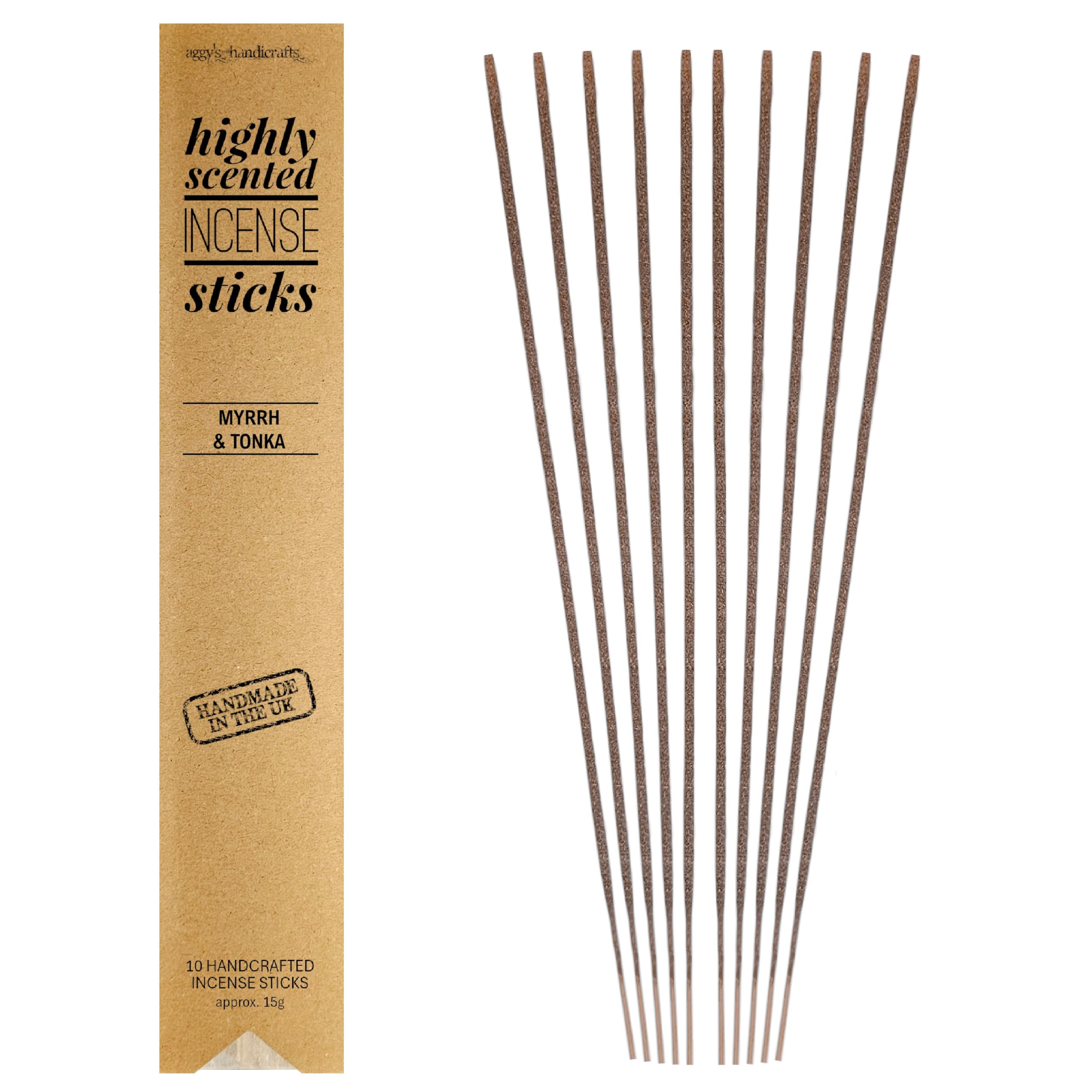 Highly Scented Incense Sticks, 10 Sticks (Myrrh & Tonka) | Handmade in the UK | 
