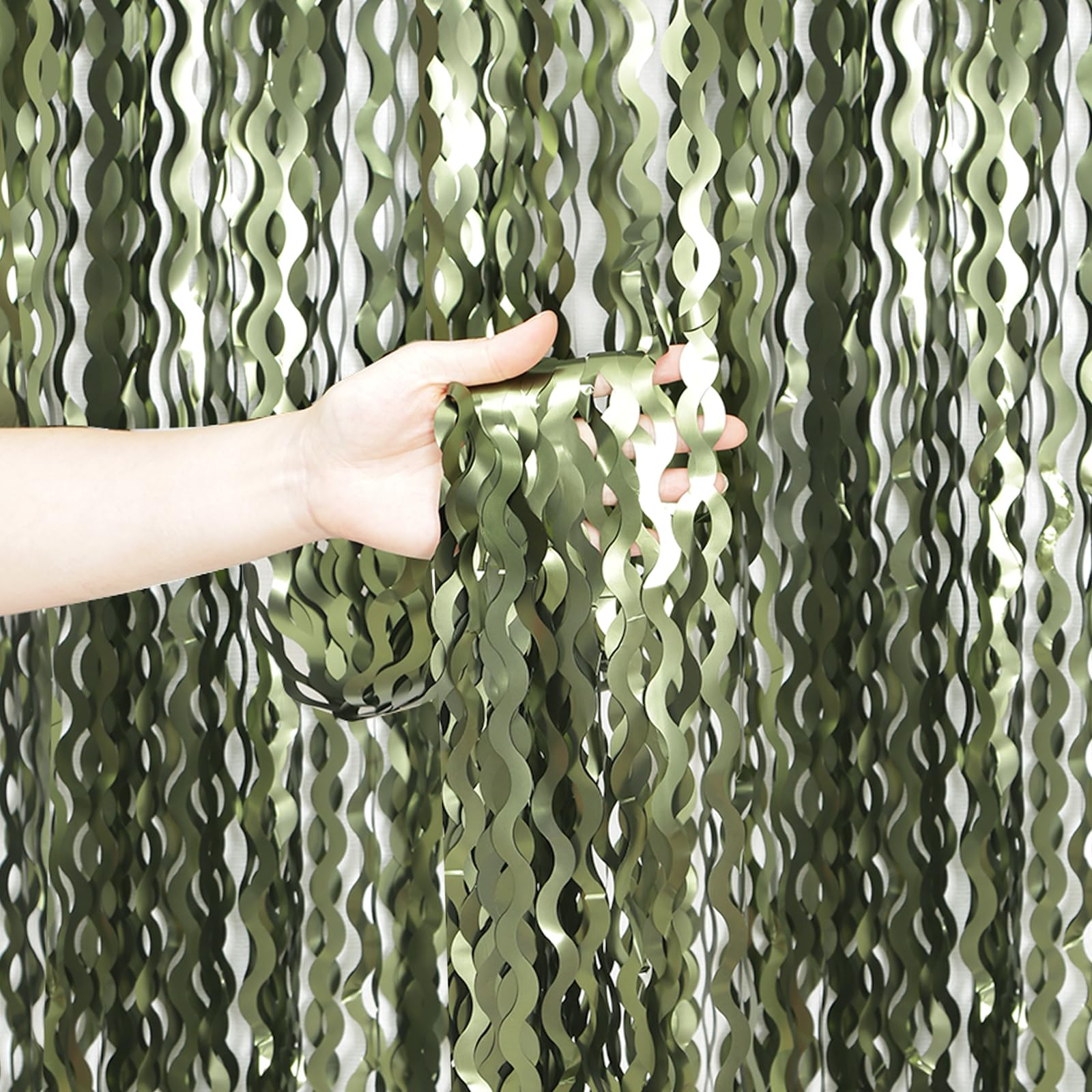 4 Pack Wavy Olive Green Streamers Backdrop Jungle Party Decorations - 3.3x6.6ft 
