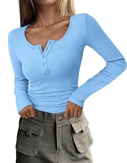 PRETTYGARDEN Womens Long Sleeve Henley Shirts Button Down Ribbed Knit Slim Fit Basic Tops for Fall 2025
