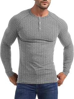 Henley Men's Long-Sleeved T-Shirt,Cotton Short/Long Slim Fit Casual T-Shirts,Sport Muscle Shirt for Men Button