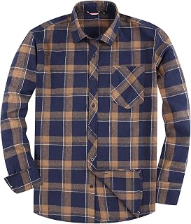 Mens Flannel Shirt Classic Checked Shirt Casual Button-Down Shirts S-6XL