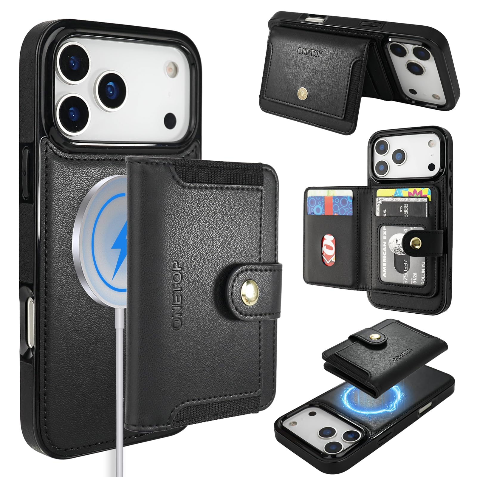 ONETOP for iPhone 18/17 Pro Max Detachable Magnetic Wallet Case,Black | for Mags