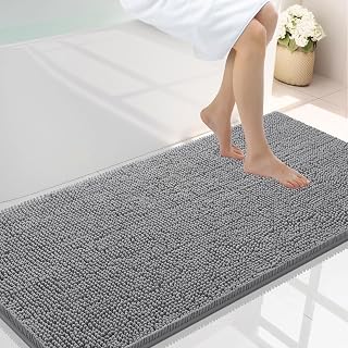 OLANLY Luxury Chenille Bath Mat，Extra Soft Fluffy and Absorbent Bathroom Mat, Non-Slip Plush Thick Bathroom Carpet, Machine Wash Dry, Bath Rug for Bathroom Floor, Tub and Shower, 47" x 24", Grey