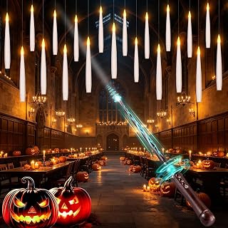 OCATO Upgraded 20Pcs Floating Candles with Wand for Halloween Decorations | Magic LED Hanging Floating Candle, Battery Operated Flameless Candles with Timer, Birthday Gifts/Halloween Party Indoor Décor