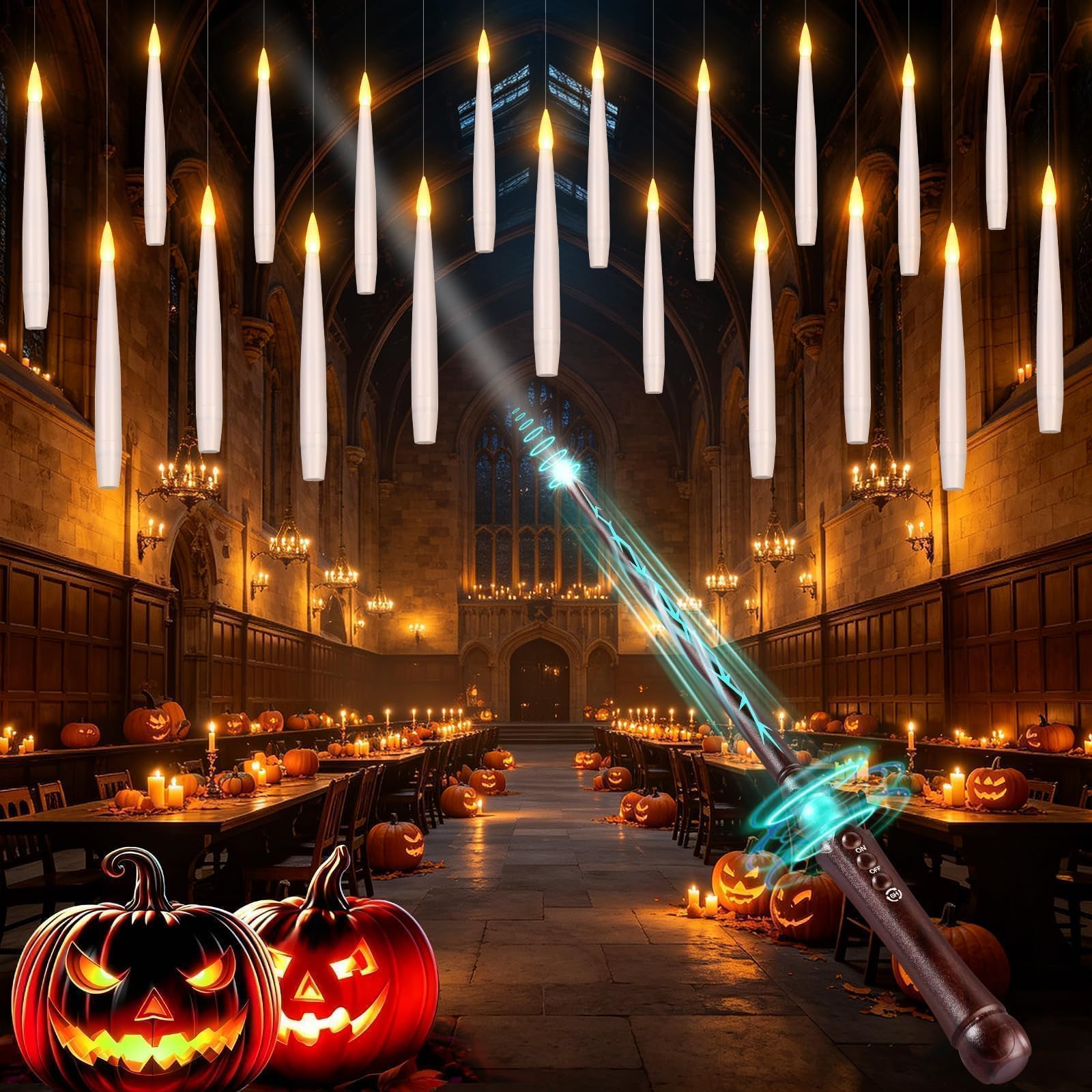 OCATO Upgraded 20Pcs Floating Candles with Wand for Halloween Decorations | Magi