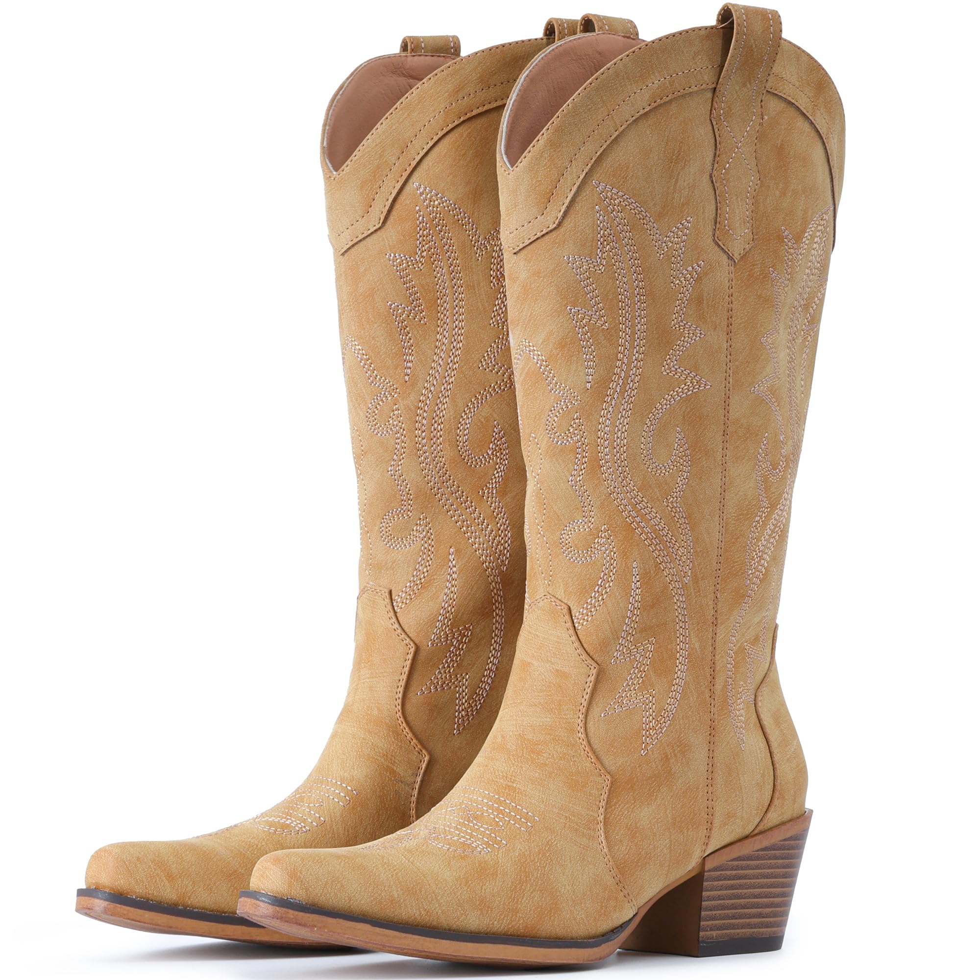 IUV Cowboy Boots For Women Western Cowgirl Boots Mid Calf Snip Toe