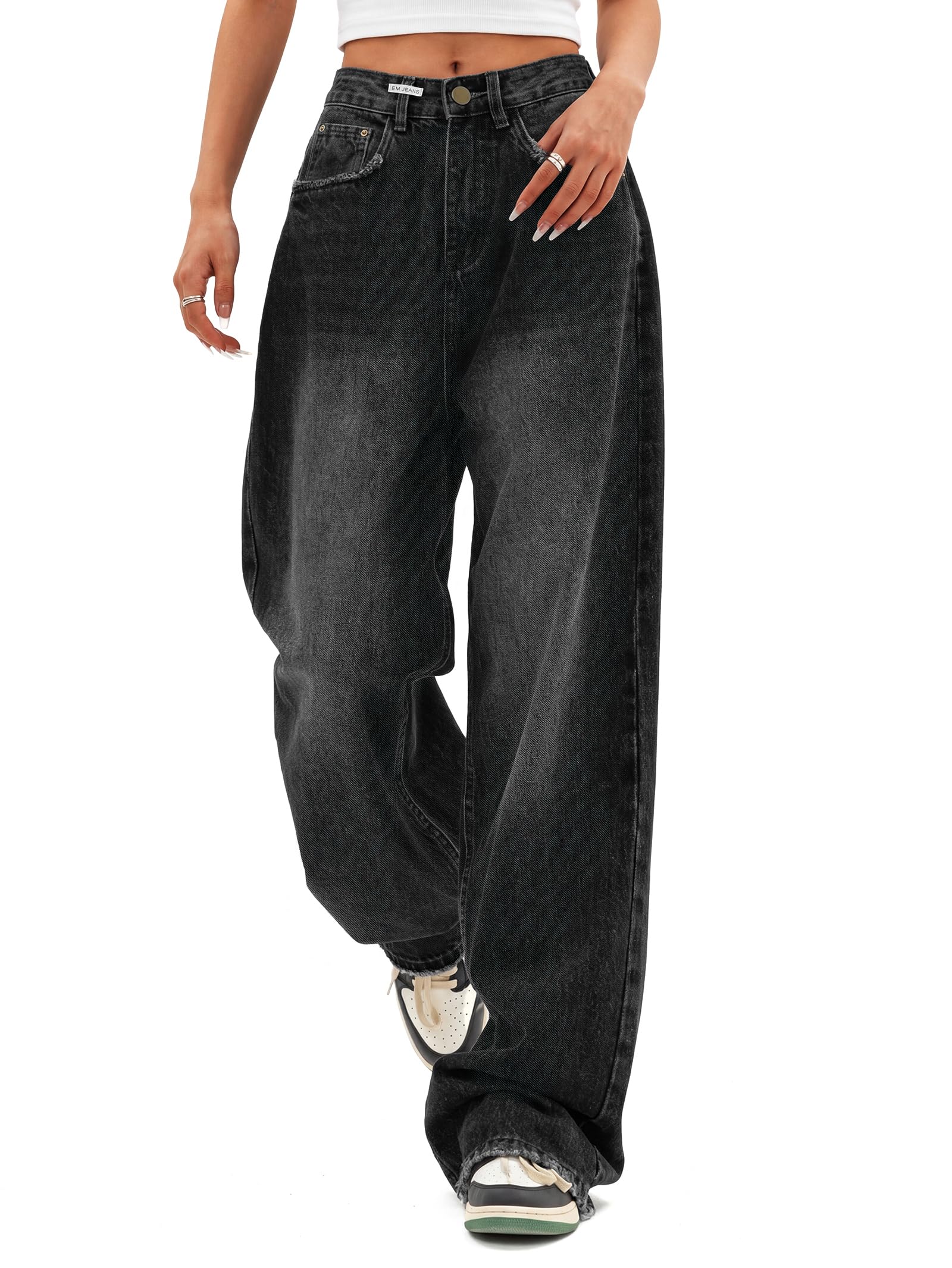 EMMIOL Women Loose Jeans Mid Low Rise Streetwear Vintage Wide Leg Straight Jeans