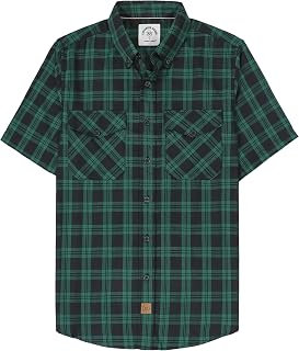 Dubinik® Mens Short Sleeve Button Down Two Pockets Soft Vintage Regular Fit Vintage Fishing Casual Shirts
