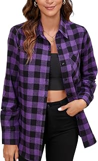 Women's Plaid Shirt Flannel Lumberjack Western Casual Long Sleeve Classic Button Down Blouses