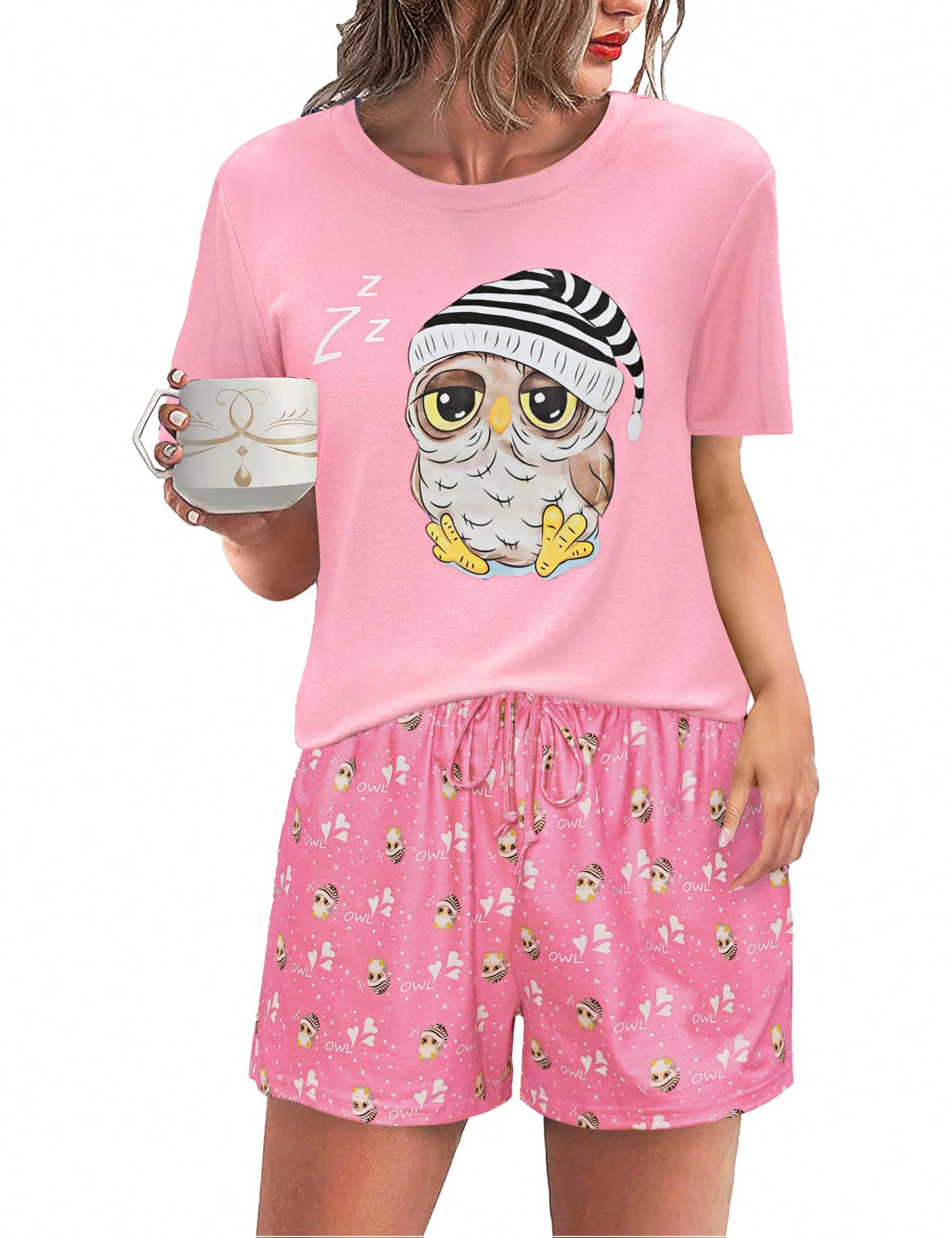 Demegimi Women's Pyjamas Short Cotton Shorty Two Piece Sleepwear Summer Pyjama S