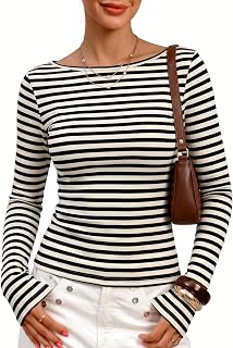 Prettywear Damen-Top mit U-Boot-Ausschnitt, langärmelig, lässig
