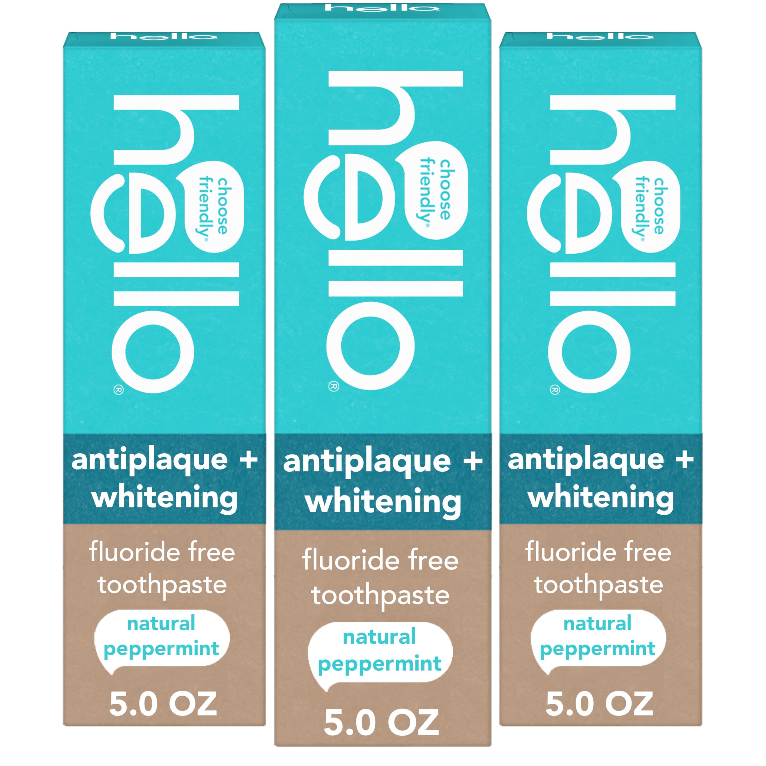 Hello Antiplaque and Whitening Fluoride Free Toothpaste, 3 Pack, 5 oz | Natural 