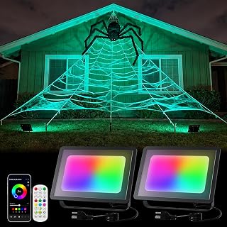 FALOVE 2 Pack 50W Smart RGB Flood Lights 500W Equi for Halloween Decoration