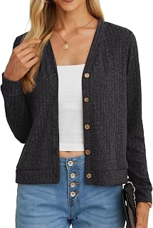 GRECERELLE Women Short Cardigan Summer Long Sleeve V Neck Button Down Knitted Lightweight Outerwear Shawl Bolero Cardigan for Women