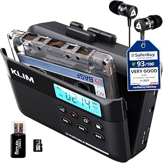 K7 Cassette Player, Converts Tapes to MP3, Built-in Microphone, 16GB Card | Doubles as an Audio Recorder with Onboard Speaker, Rechargeable Battery and Included Earphones - Black