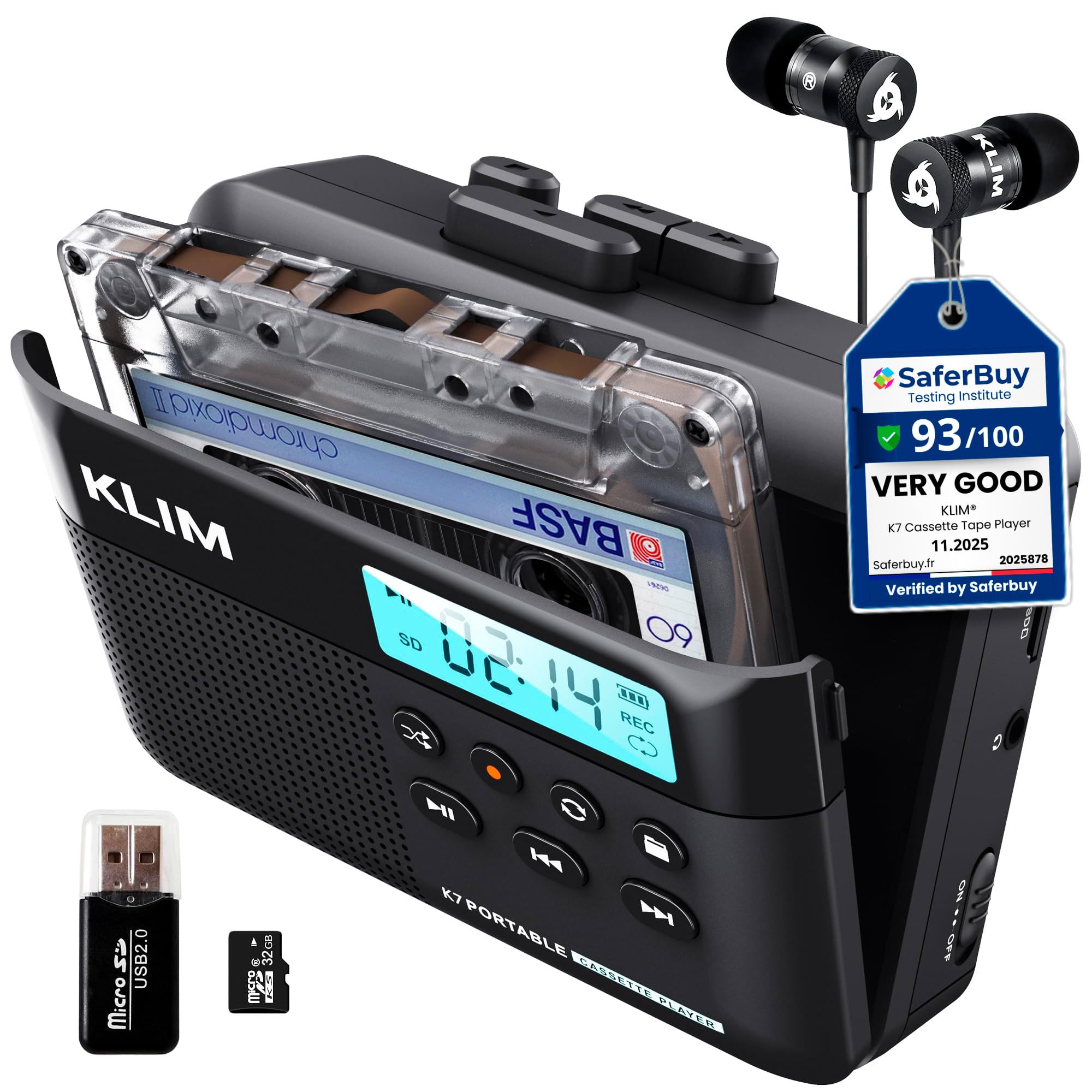 K7 Cassette Player, Converts Tapes to MP3, Built-in Microphone, 16GB Card | Doub