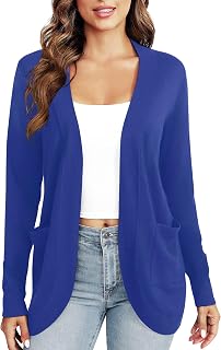 EXCHIC Women Casual Long Sleeve Knit Cardigan Lightweight Comfy Open Front Long Sweaters with Pockets
