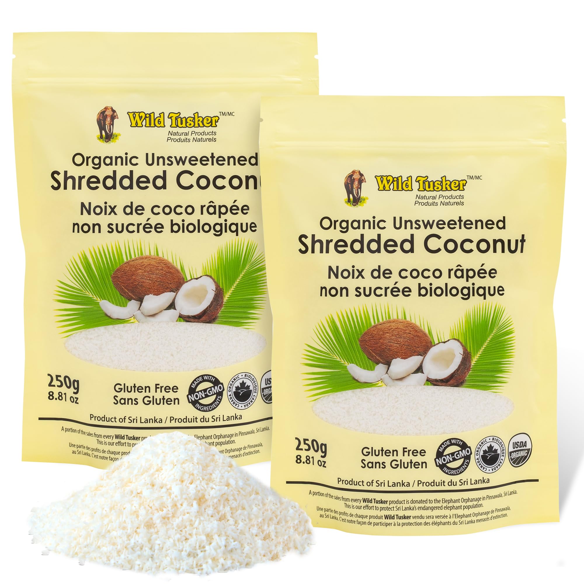 Wild Tusker Vegan Organic Unsweetened Shredded Coconut Keto-Friendly & gluten-fr