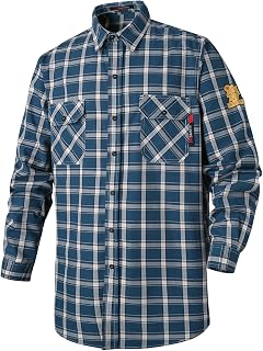 FR Shirts for Men 7oz Fire Resistant Shirts CAT2 Welding Shirt 100% Cotton Flame Resistant Shirt Blue/Plaid(X-Large)