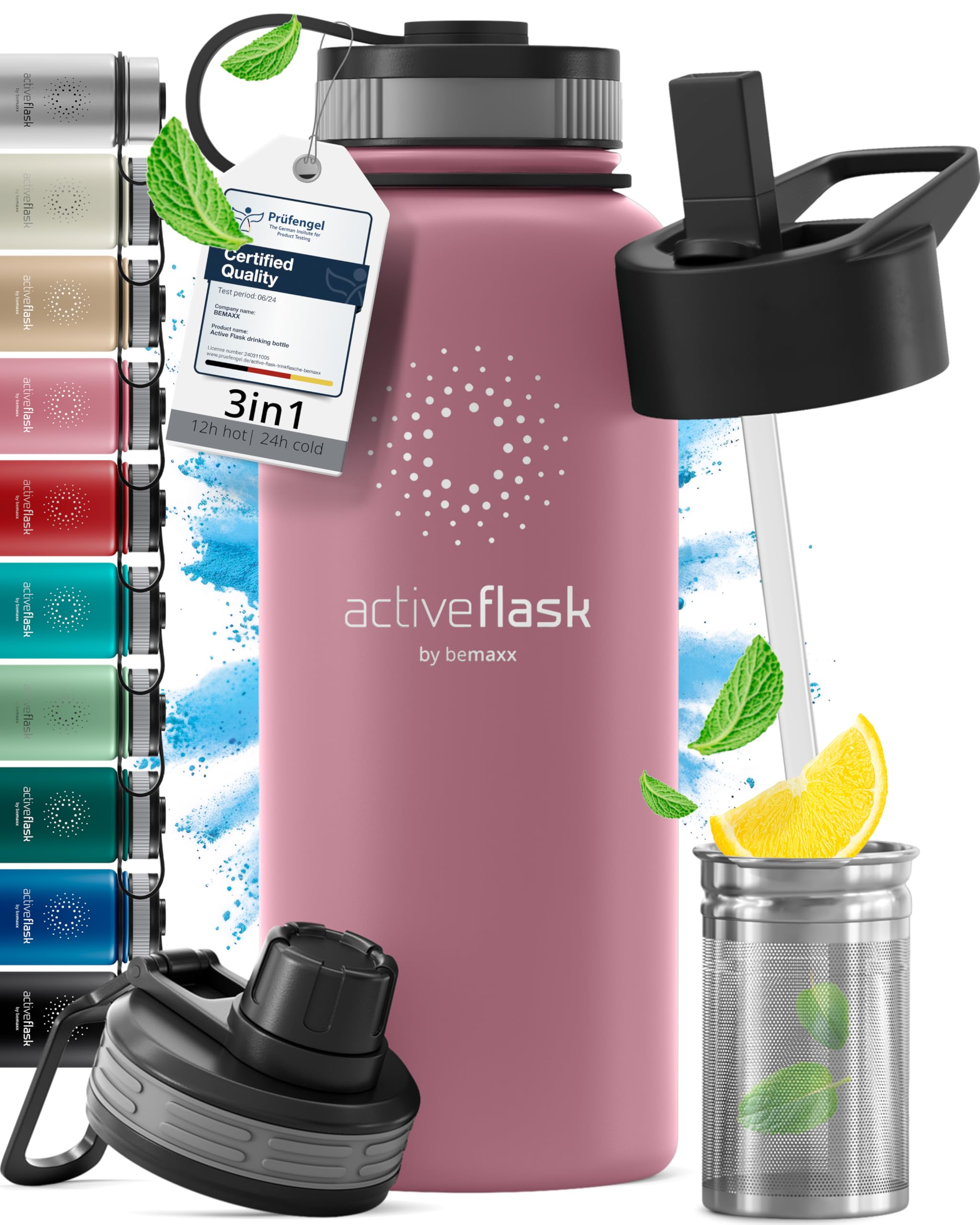 BeMaxx Active Flash Thermal Water Bottle with Straw 1 Litre 750 ml 500 ml (3 Inf