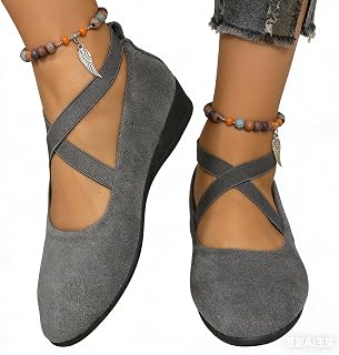 Womens Low Ankle Strap Slip On Wedges Flat Shoes Casual Slip On Shoes Lightweight Sole for Everyday Wear Grey
