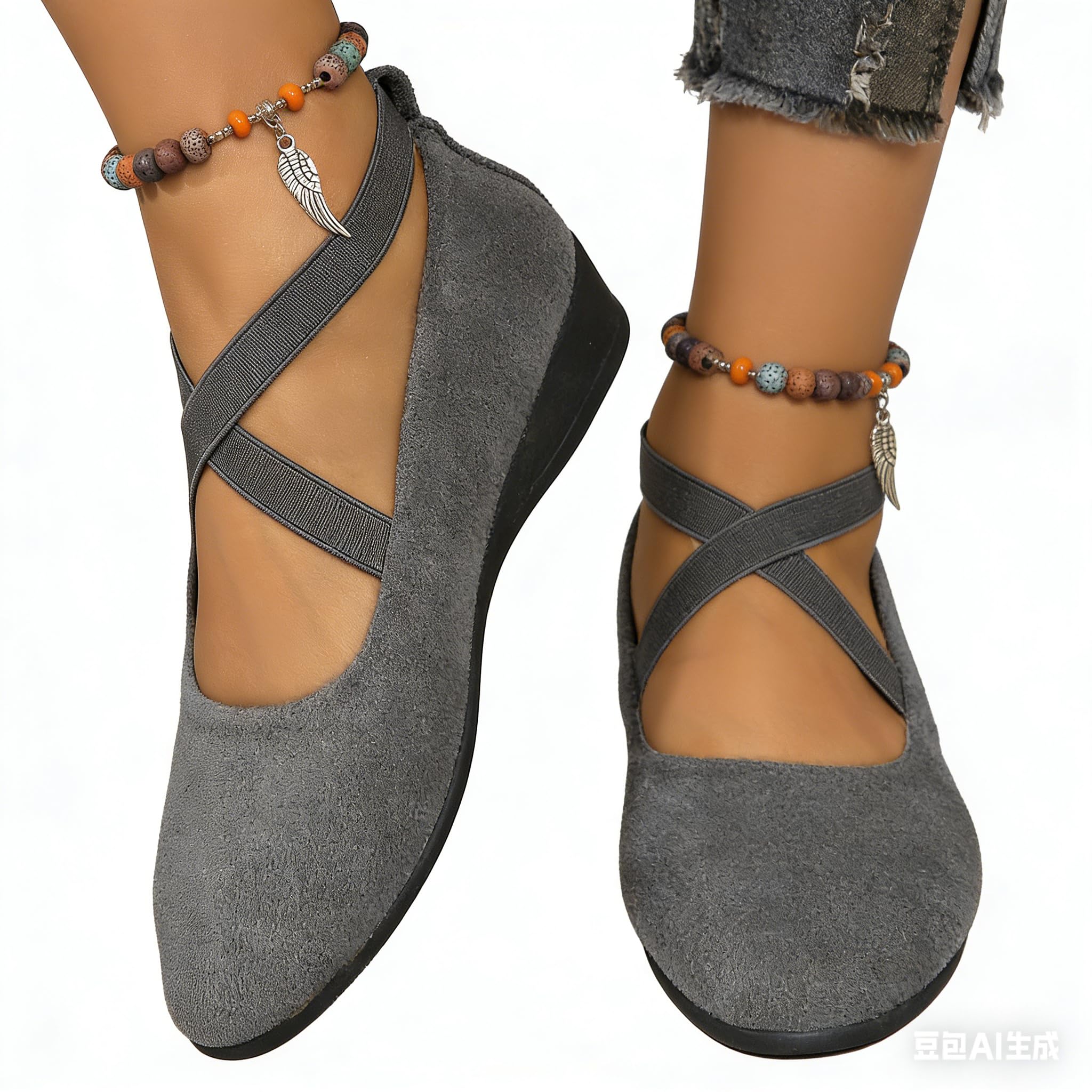 Womens Low Ankle Strap Slip On Wedges Flat Shoes Casual Slip On Shoes Lightweigh