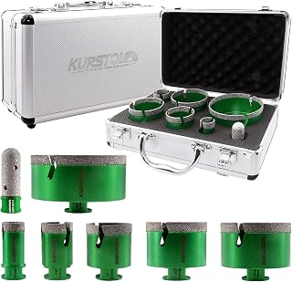 Tile Hole Saw Kit - 6pcs Diamond Core Drill Bits 25/35/50/65/75/102mm+1pc 3/4" Diamond Finger Milling Bit 5/8-11" Thread for Porcelain Ceramic Tile Granite Marble Angle Grinder