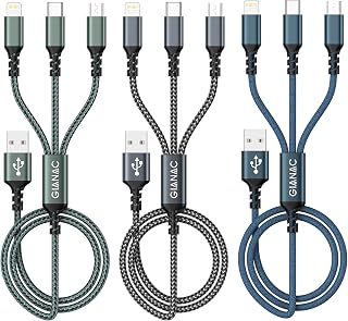 GIANAC Multi Charger Cable [3Pack 1.2M] 3 in 1 Charging Cable Nylon Braided | Chargers for Multiple Devices Micro USB Type C Lightning Connector for iPhone, Android, Samsung,Nexus, Nokia, LG, Sony