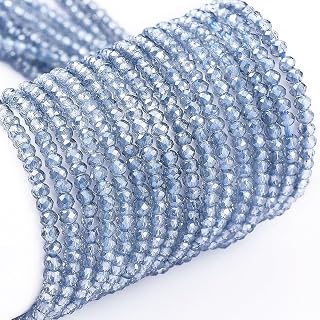 1 Strand 210pcs Mini Faceted Glass Seed Beads 2x1.5mm Small Crystal Rondelle Glass Spacer Beads Pearl Luster Plated DIY Beads Bracelet Necklace Earrings Jewelry Craft Supplies, Light Steel Blue