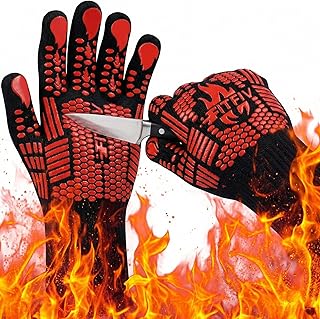 FITFIV BBQ Gloves, 1472°F Heat Resistant with Silicone Grip Oven Mitts | Non-Slip Grip, for BBQ, Grilling, Oven, Smoker, Cooking and Baking