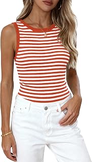 PRETTYGARDEN Summer High Neck Striped Tank Tops for Women Casual Sleeveless Sweaters Basic Ribbed Knit Slim Fitted Shirts