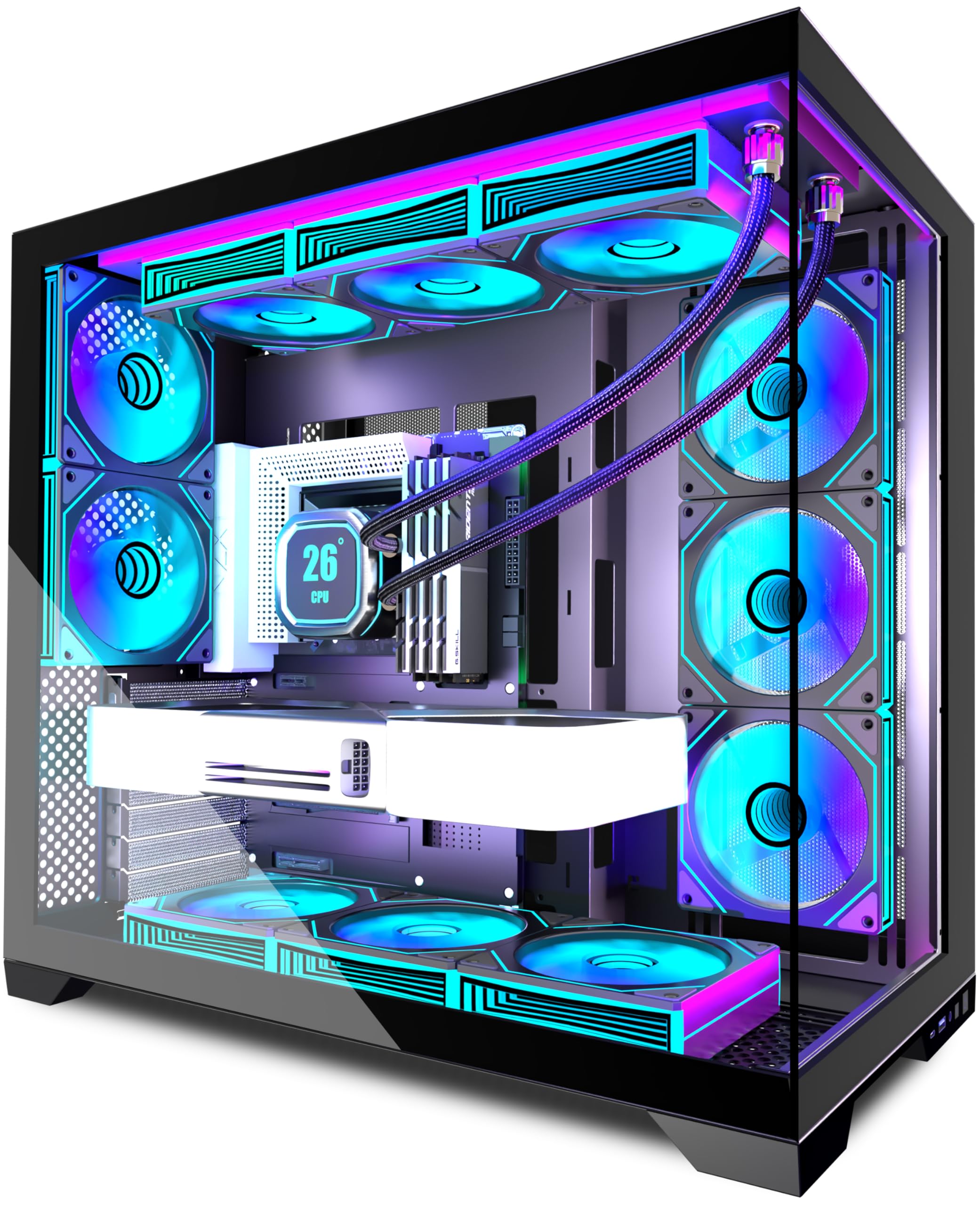ANSAITE ATX PC Case Pre-Installed 9 × 120mm PWM ARGB Fan,Mid Tower Computer Case