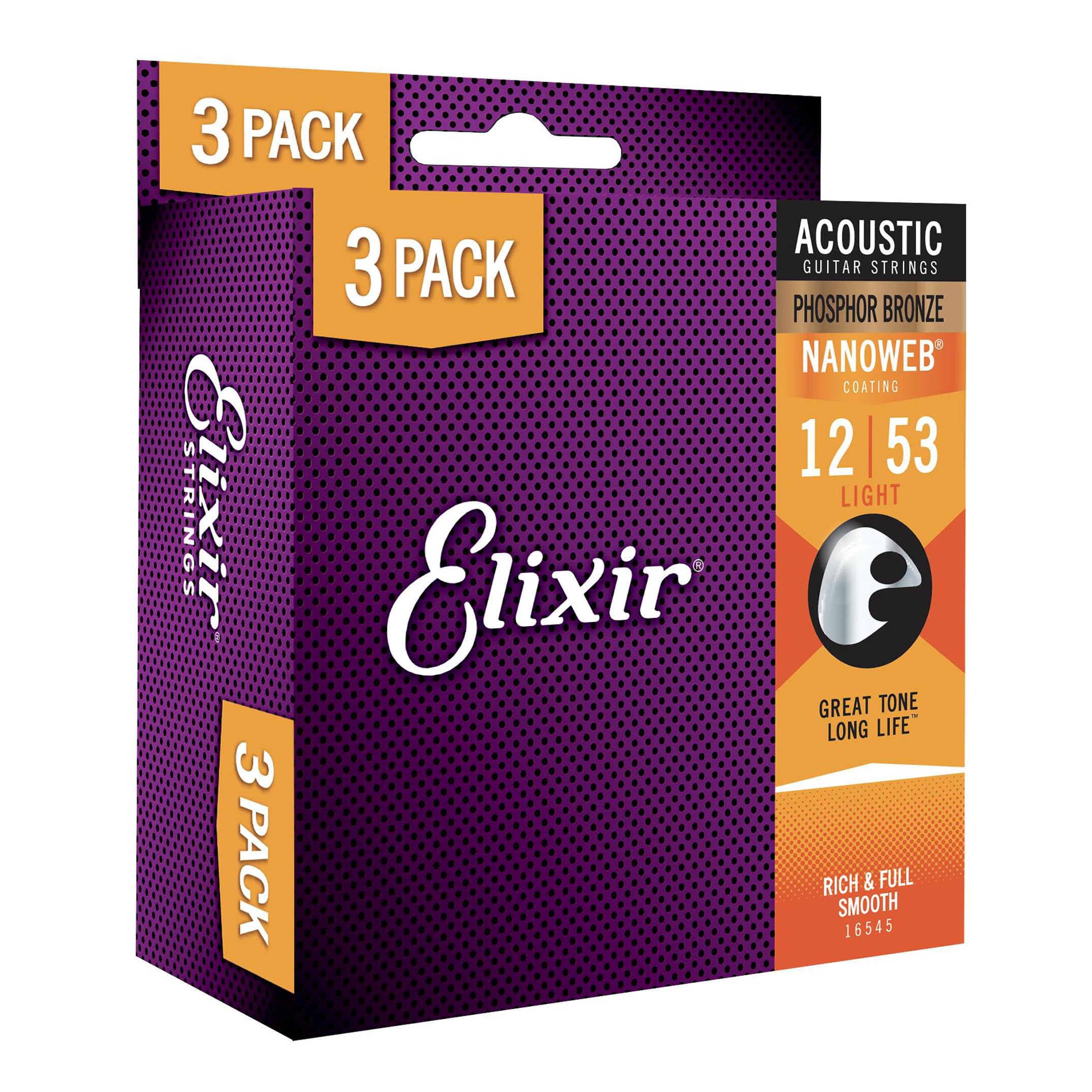 Elixir Strings, Acoustic Guitar Strings, Phosphor Bronze with NANOWEB Coating, L