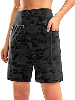 G Gradual Women's 9 Inch High Waist Bermuda Shorts with Zip Pockets Long Athletic Workout Shorts Knee Length