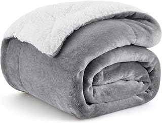 Bedsure Reversible Throw Sherpa Blanket for Bed, Grey, 50x60 Inch