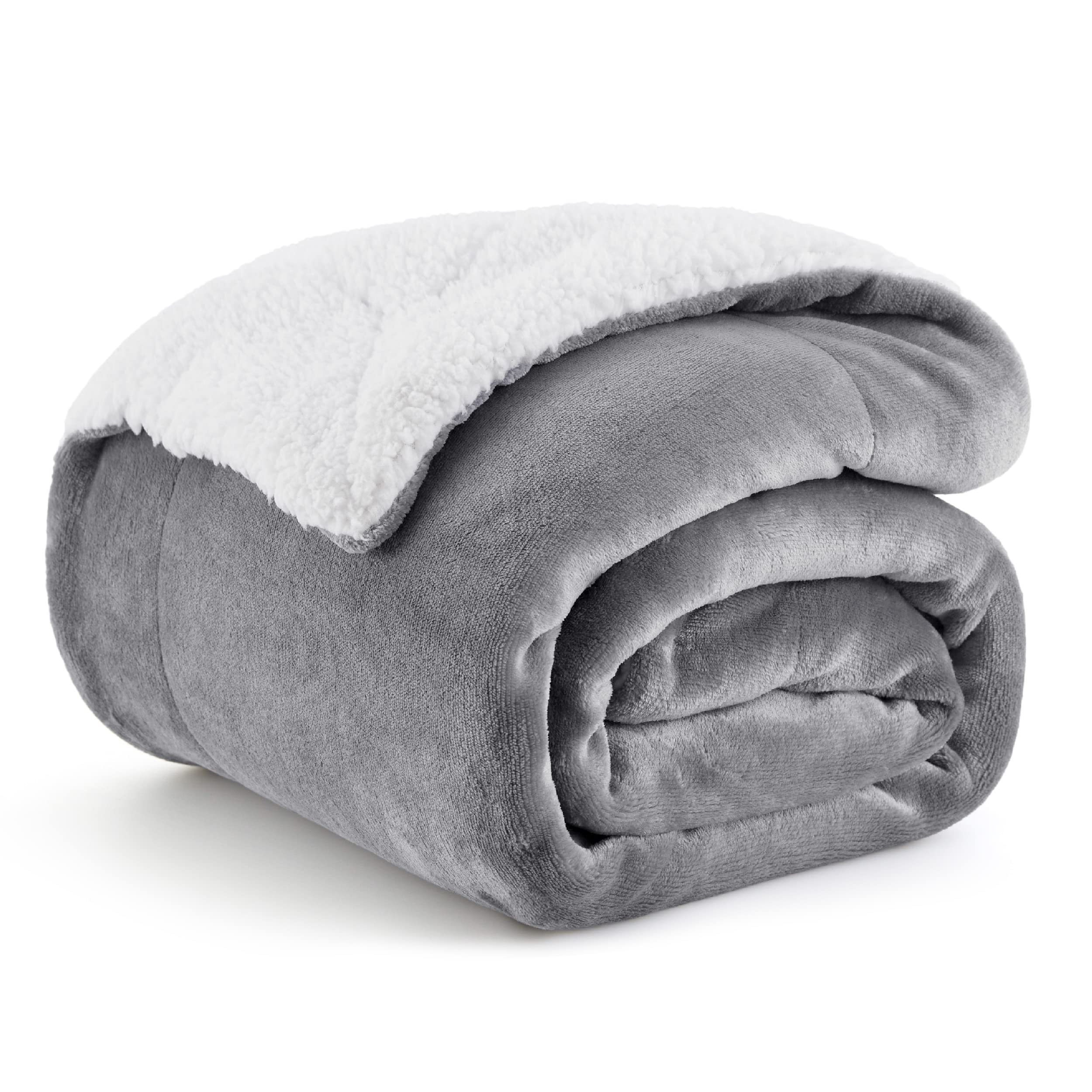 Bedsure Reversible Throw Sherpa Blanket for Bed, Grey, 50x60 Inch