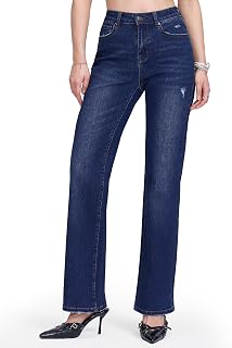 Straight Leg Jeans for Women, High Waisted Stretchy Jeans Trendy Wide Leg Boyfriend Mom Cute Ladies Denim Pants