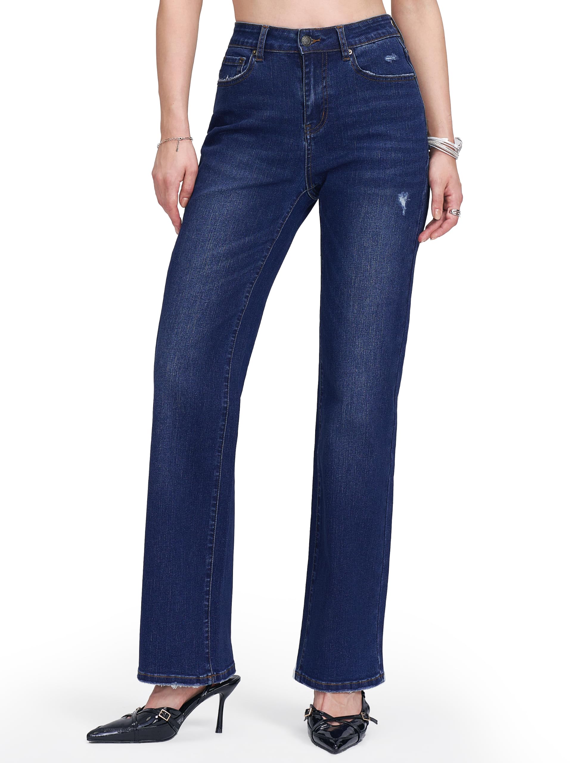 Straight Leg Jeans for Women, High Waisted Stretchy Jeans Trendy Wide Leg Boyfri
