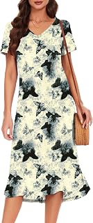 VOBCTY Women's Casual Short Sleeve Summer Dress Side Slit V Neck