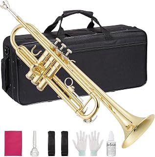 Senfot Brass Standard Trumpets with Bag, Mouthpiece, Strap, Gloves, Cleaning cloth, Trumpet oil; Exceptional Sound Quality Instrument for Band, Lessons & Practice